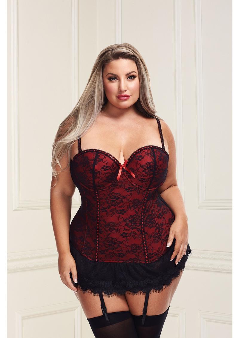 Plus Size Peek a Boo 2 piece Lace lingerie set - Red