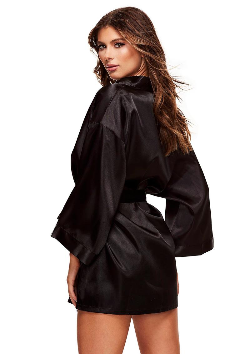 All Satin Robe - Black - One Size