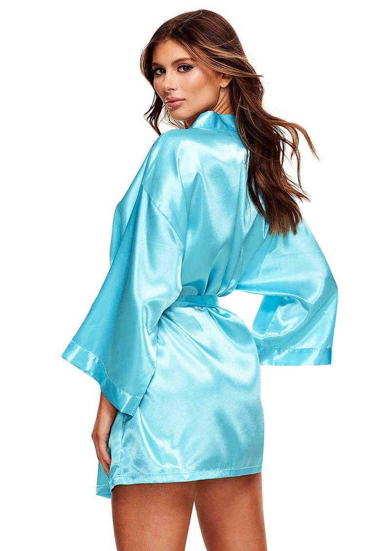 All Satin Robe - Blue - One Size
