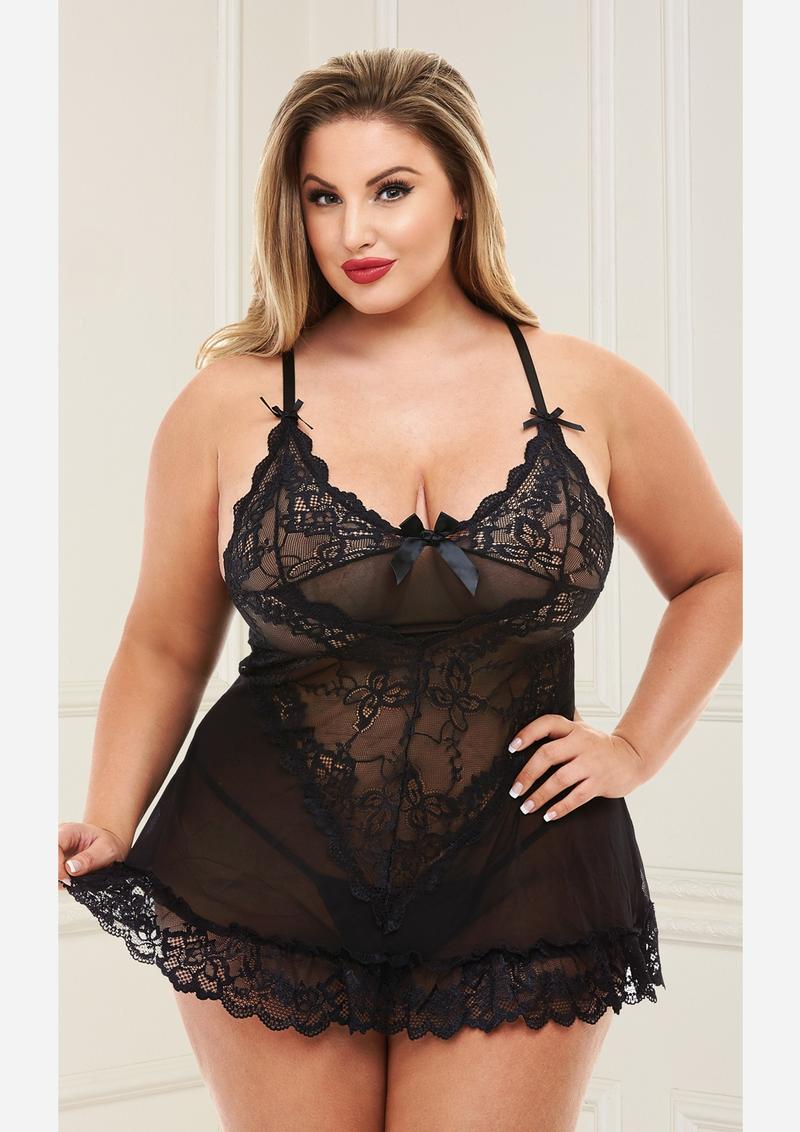 Mini Lace Chemise - Black - Queen