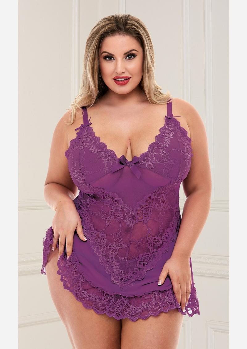 Mini Lace Chemise - Purple - Queen