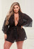 Sheer Chiffon and Lace Robe - Black - Queen